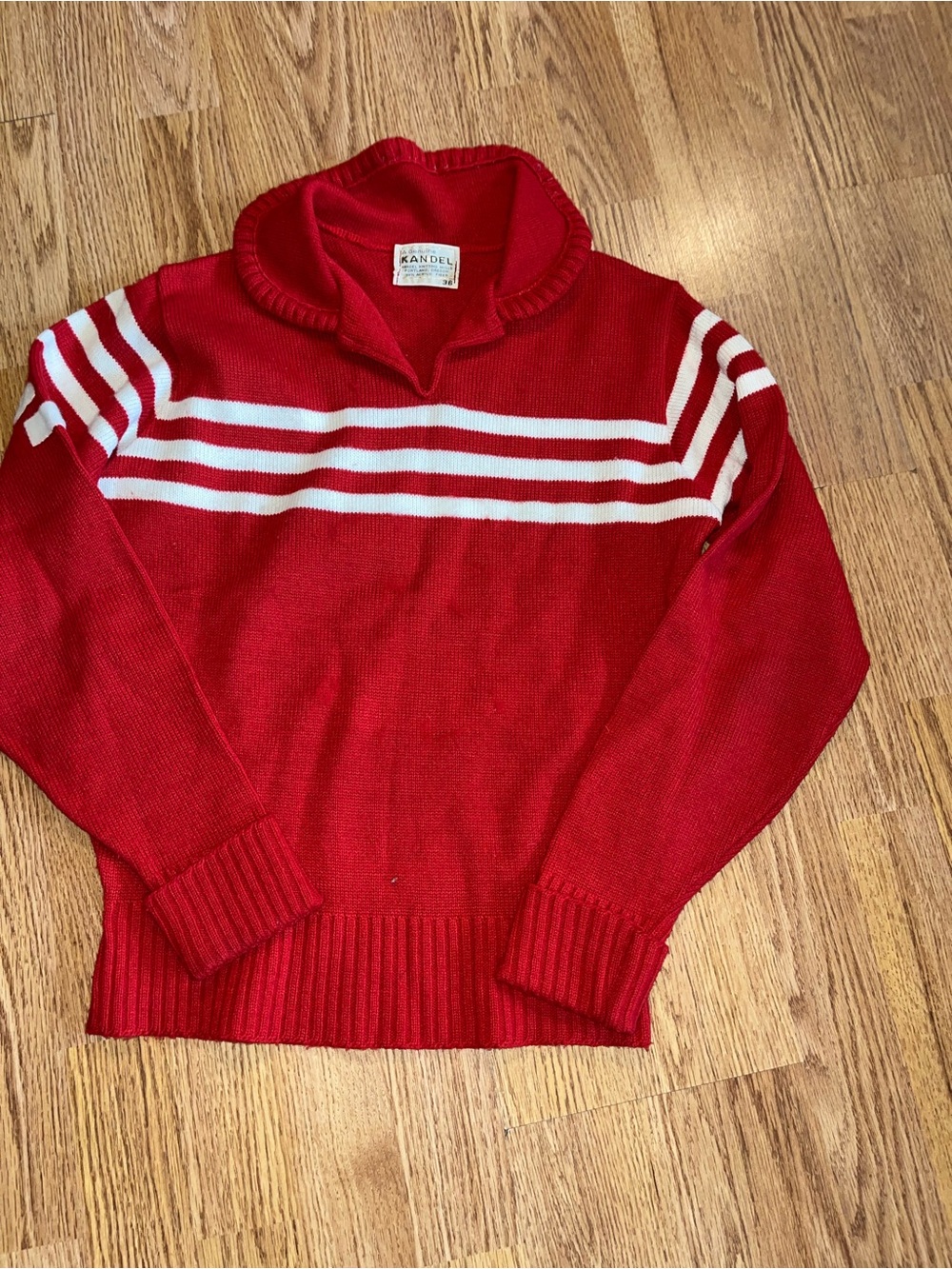 Retro women’s Red Shawl Collar Stripe Sweater